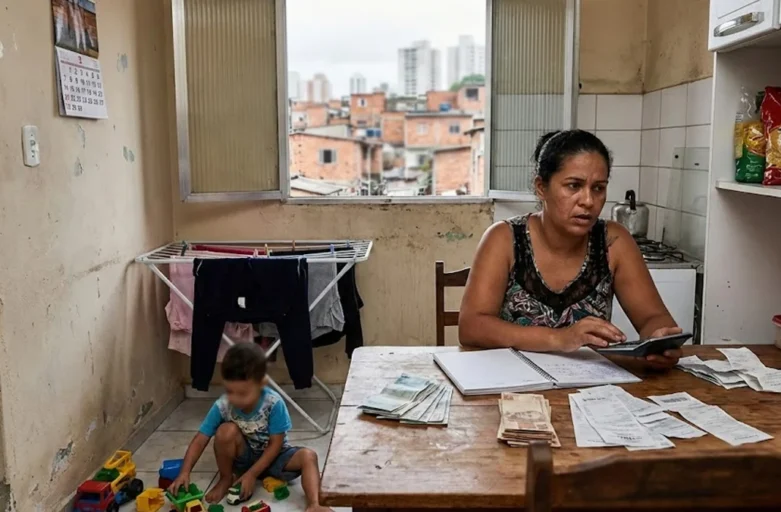 Posso Pedir Pensão Alimentícia Morando Sob o Mesmo Teto? Entenda a Lei Mãe organizando finanças em casa, ilustrando a busca por pensão alimentícia para o filho mesmo morando sob o mesmo teto.