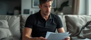 Homem preocupado analisando documentos financeiros, representando as dúvidas de pai desempregado sobre pensão alimentícia.