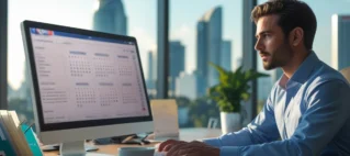 Colaborador em escritório de São Paulo analisando calendário de férias e consultando legislação trabalhista.