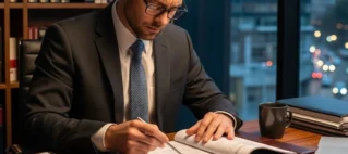 Advogado em reunião analisando contrato de trabalho para identificar desvio de função e direitos salariais.