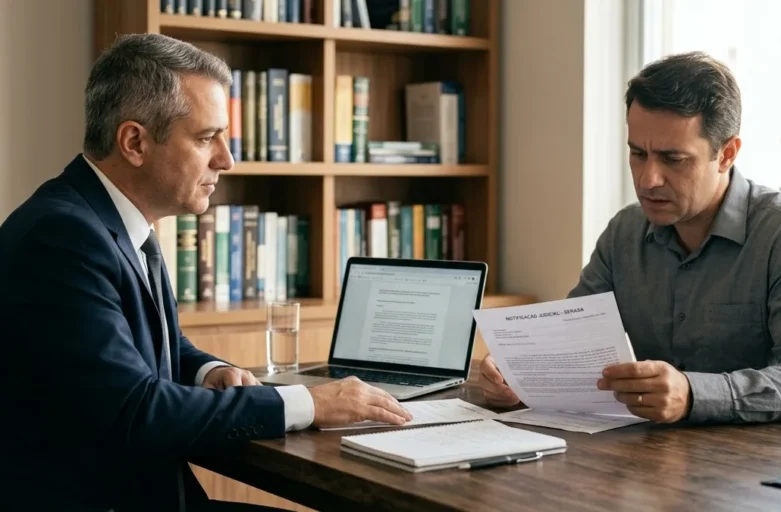 Nome sujo por dívida inexistente? Saiba como limpar e ser indenizado Pessoa com expressão preocupada segurando celular e papéis, representando a descoberta de uma negativação indevida no CPF