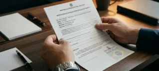 Advogado em São Paulo analisando CNH vencida e documento de multa sobre mesa de escritório para preparar recurso administrativo.