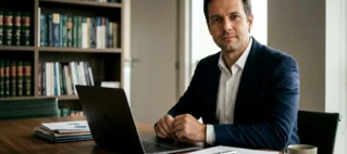 Pessoa em um escritório organizado analisando documentos financeiros e comprovantes para a declaração de imposto de renda.