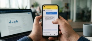 Consumidor em São Paulo analisando prova de golpe em anúncio de marketplace no smartphone para buscar indenização judicial.