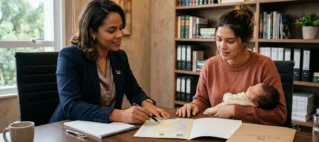 Advogada especialista em direito de família em São Paulo orientando mãe sobre processo de investigação de paternidade e registro do filho.