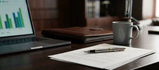 Foto em foco seletivo de documentos contratuais sobre mesa de madeira escura em escritório corporativo em São Paulo, representando a análise de direitos trabalhistas e acúmulo de função.