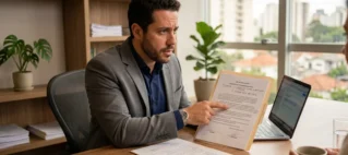 Advogado imobiliário em São Paulo analisando contrato de locação e orientando cliente sobre direitos na devolução de imóvel alugado.