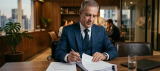 Gestor corporativo analisando histórico de advertências trabalhistas em sala de reunião em São Paulo para tomada de decisão sobre desligamento por justa causa.