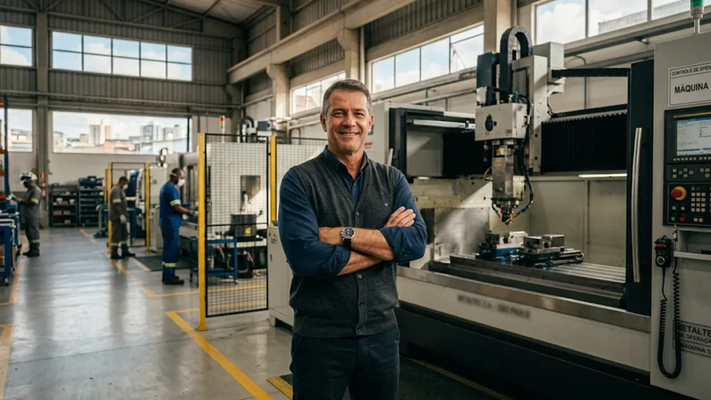 Empresário do setor industrial em São Paulo aliviado após regularizar a Certidão Negativa de Débitos Trabalhistas da sua empresa.