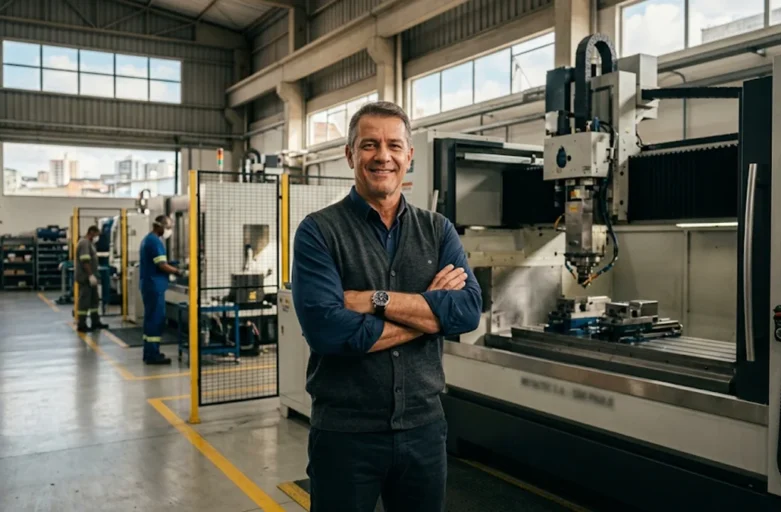 Empresário do setor industrial em São Paulo aliviado após regularizar a Certidão Negativa de Débitos Trabalhistas da sua empresa.